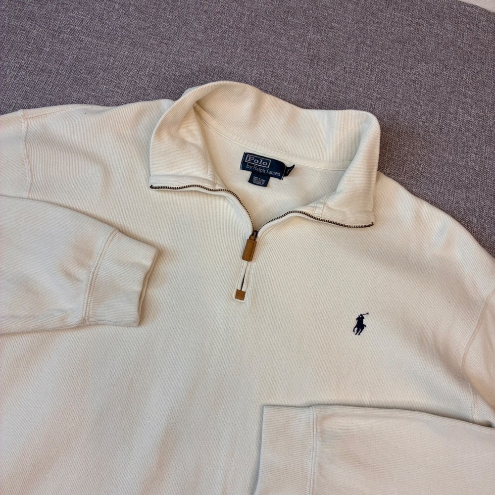 Polo Ralph Lauren Pullover Men XLT Cream Quarter Zip Ribbed Cotton Pony Logo